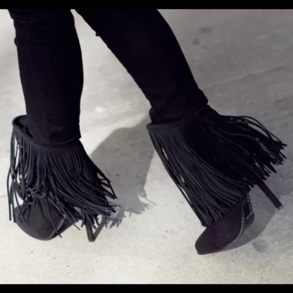 Zara Fringed Leather Suede Heels Ankle /Booties - Picture 3 of 8